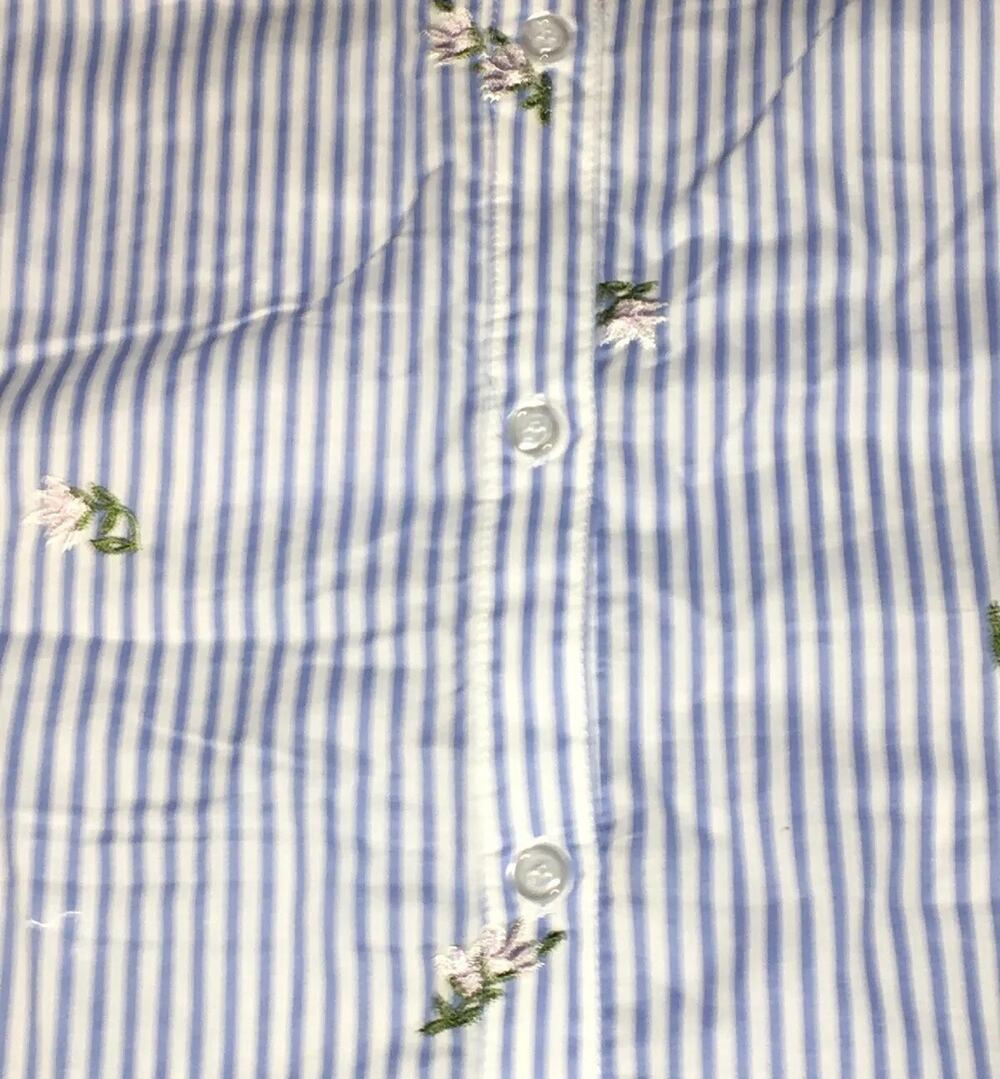 J.O.A. Ladies Long Sleeve Top Blue Ivory Strip Casual Work Attire